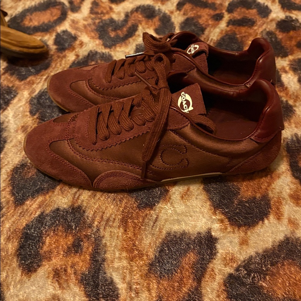 Coach Maroon Suede Lace-Up Sneakers - Picture 2 of 4